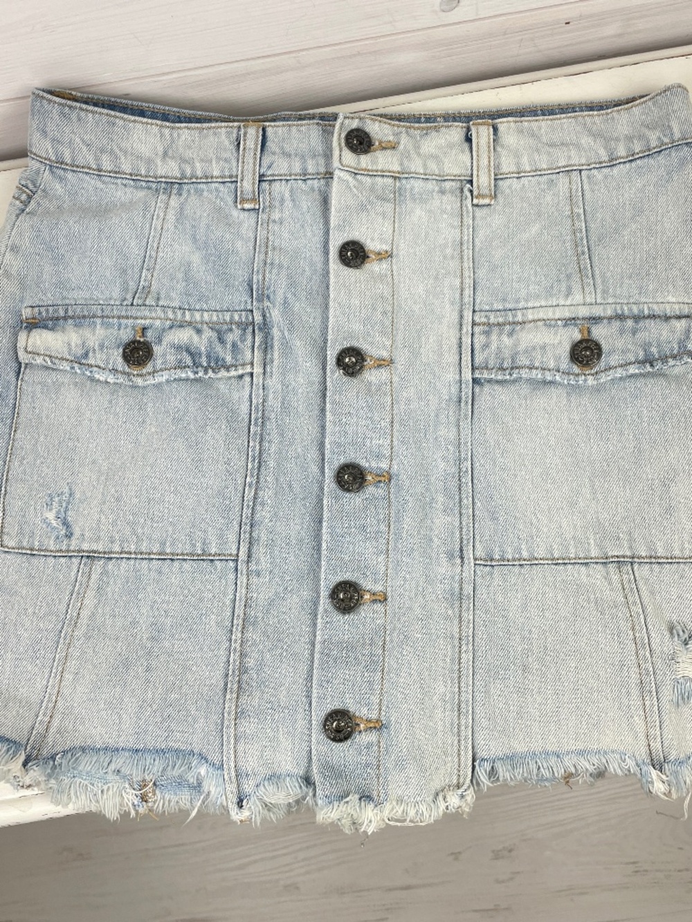 Sneak Peek Light Blue Denim Jean Button Front Mini Skirt
